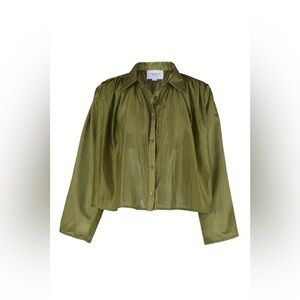 THE SHIRT BY ROCHELLE BEHRENS Olive Green The Long Sleeve Hayden Shirt Cropped